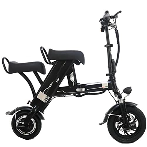 Bici elettriches : Bicicletta elettrica Pieghevole 2 Sedile 500W Biciclette elettriche da 12 Pollici 48 V Leggero Pieghevole Bicicletta elettrica for Adulti Leggeri con Sedile (Colore : Black Two Seat 15ah)