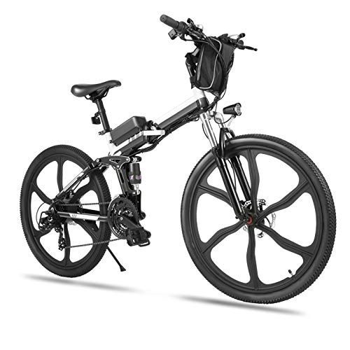 Bici elettriches : Bicicletta Elettrica Pieghevole, 26" mountain bike elettrica con motore da 250W 36V 8Ah batteria rimovibile, Professionale Shimano 21 velocità (Nero_1)