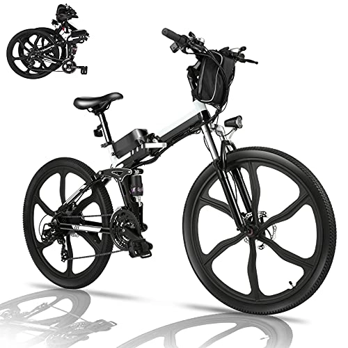 Bici elettriches : Bicicletta Elettrica Pieghevole, 26" mountain bike elettrica con motore da 36V 8Ah batteria rimovibile, Professionale Shimano 21 velocità, Fino a 35 km / h, 60 km