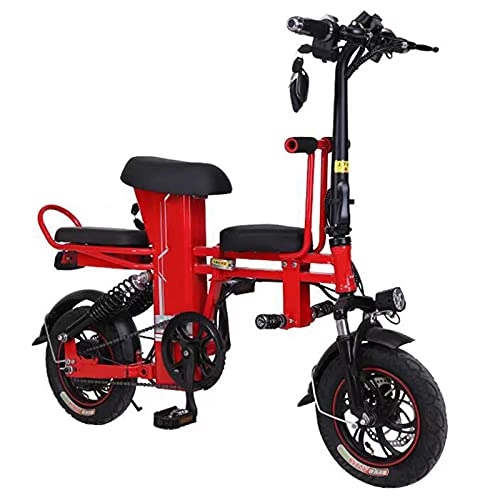 Bici elettriches : Bicicletta Elettrica Pieghevole, 3 Persone Bici Elettriche, Adulti Bici Elettrica, Batteria Litio Rimovibile, Bicicletta Elettrica Pendolarismo Leggera per Adolescenti, Viaggi, Uomini, Donne, All'Aperto, Rosso