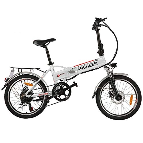 Bici elettriches : Bicicletta Elettrica Pieghevole, Bici al Lavoro, E-Bike -Fold 20” / 26”, Adulto, 250W Batteria 36V 8Ah, Cambio Shimano a 7 velocità (20 Bianco Pieghevole)