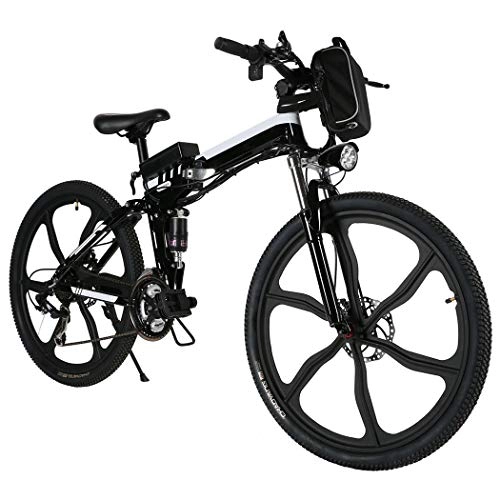 Bici elettriches : Bicicletta Elettrica Pieghevole, Bici al Lavoro, E-Bike -Fold 20” / 26”, Adulto, 250W Batteria 36V 8Ah, Cambio Shimano a 7 velocità (26 Mountain Bike Nero)