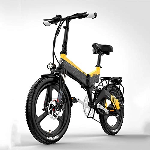 Bici elettriches : Bicicletta Elettrica Pieghevole Bici da Montagna, 20" E-Bike con 48V può Muoversi Batteria agli ioni di Litio e 400W Motore Posteriore, Giallo