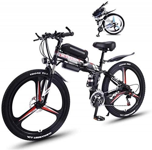 Bici elettriches : Bicicletta elettrica pieghevole con pneumatici grassi per adulti con ruote integrate in lega di magnesio super leggera da 26 pollici, sospensione completa e ingranaggi a 21 velocità, luce LED per bici