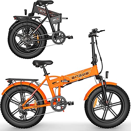 Bici elettriches : Bicicletta Elettrica Pieghevole da 750W con Motore da 20" 4.0 Fat Tire Bicicletta Elettrica con Batteria al Litio Rimovibile da 48V / 12, 8Ah, Bici Elettrica per Adulti, Arancia