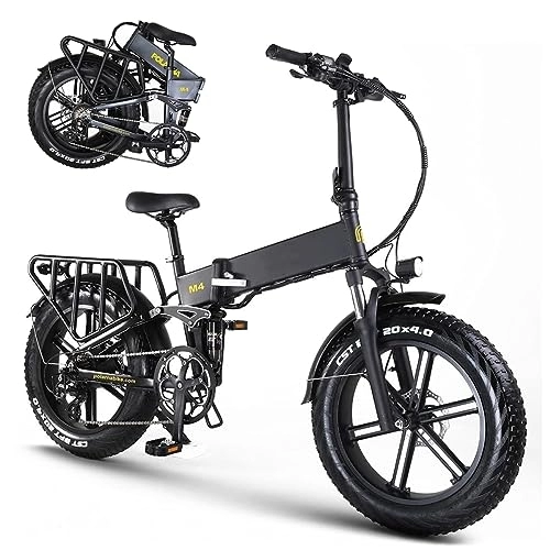 Bici elettriches : Bicicletta elettrica pieghevole, Fat Tire Bike a 8 velocità da 20"×4.0", Motore 250w 48v / 14ah Chilometraggio 40 Km Ebike a 8 velocità
