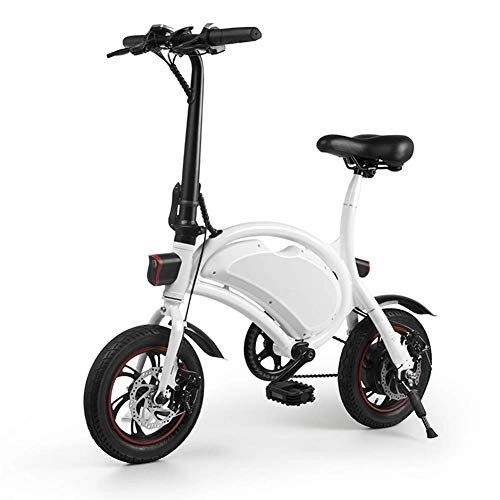Bici elettriches : Bicicletta elettrica pieghevole intelligente ciclomotore bici da 10, 4 Ah Batteria da 14 '' Bicicletta da 250 W con motore elettrico con portata di 50 miglia e impostazione della velocità APP, Bianca