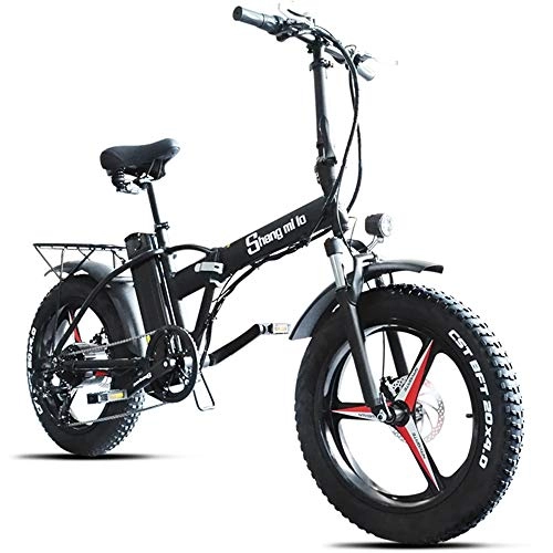 Bici elettriches : Bicicletta Elettrica Pieghevole Motore Da 500 W Ruote Grasse Da 20 Pollici Biciclette Portatili A 7 Velocità Bicicletta Elettrica Leggera Da Montagna Con Batteria Da 48V 15Ah Per Adulti, Black