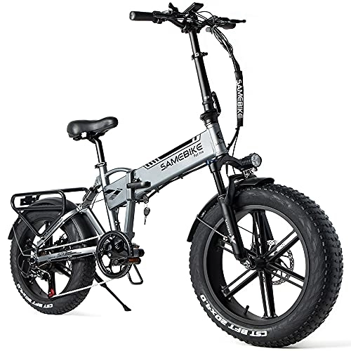 Bici elettriches : Bicicletta elettrica pieghevole SAIWOO da 20 pollici, motoslitta con pneumatici larghi 4.0, dotata di Shimano 7 velocità, batteria in alluminio rimovibile 48V10Ah, ammortizzatore completo, stile unisex