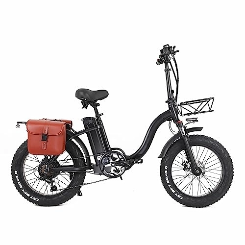 Bici elettriches : Bicicletta pieghevole da 20 pollici per pneumatici grassi, con batteria da 48 V di grande capacità, con forcella anteriore ammortizzatore ad alta resistenza, entrambi i freni a disco (48V 15Ah)