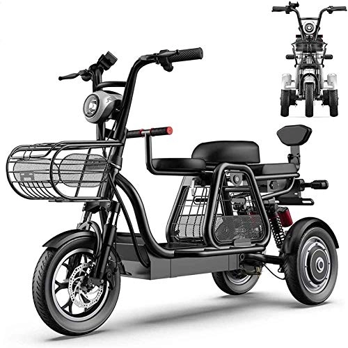 Bici elettriches : Biciclette, biciclette elettriche a 3 ruote per adulti con scooter elettrico da montagna da 500 W 48 V 8 A 12 pollici con blocco elettrico Caricabatteria rapido con tre biciclette elettriche genitore-
