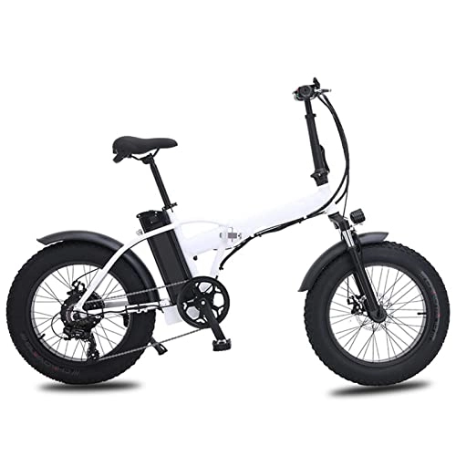 Bici elettriches : Bike elettrica da 500W Pieghevole for Adulti Pieghevole da Ciclismo all'aperto Pieghevole 4.0 MTB. Uomini Beach Snow Mountain Ebike (Colore : White)