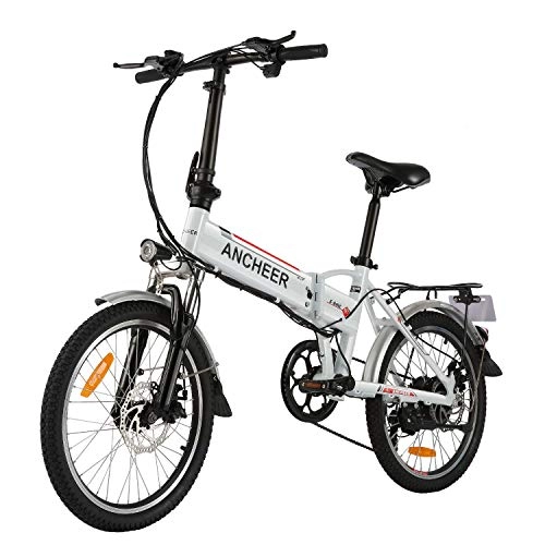 Bici elettriches : BIKFUN 20” Bicicletta Elettrica Pieghevole, 250W Bici Elettriche, Batteria 36V 8Ah, Cambio Shimano a 7 velocità, E-Bike para Adultos (20" Razzo-Bianco)