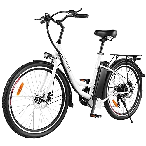 Bici elettriches : BIKFUN 26" 250W Bici Elettrica con Batteria 15Ah 540Wh, Bicicletta Elettrica Pedalata Assistita per Adulti, Bici Elettrica Citta Shimano 7 Velocità, Velocità Massima 25km / h (Bianco)