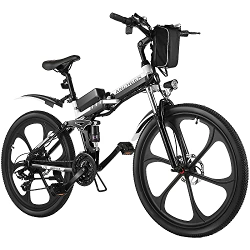 Bici elettriches : BIKFUN 26” Bicicletta Elettrica Pieghevole, 250W Bici Elettriche, Batteria 36V 8Ah, Cambio Shimano 21 velocità, E-Bike para Adultos (ruota integrata-nero)