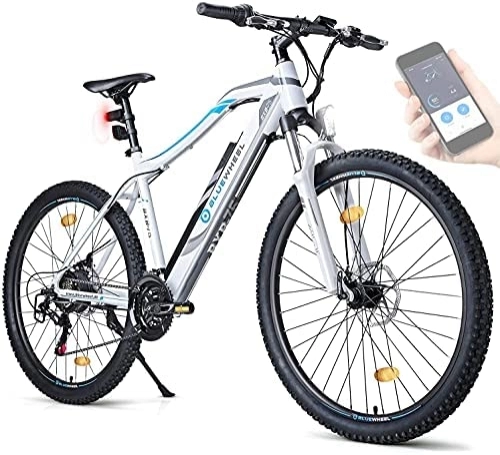 Bici elettriches : Bluewheel 27, 5 pollici E-Bike 14, 4Ah - Qualità tedesca - App in linea con direttive UE, Motore a 250W, batteria con ioni di litio Bici Elettrica BXB75 Cambio a 21 marce (Bianco, 27, 5", 14, 4 Ah)
