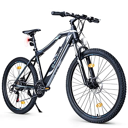 Bici elettriches : BLUEWHEEL E-bike 27.5" & 29" I Marchio tedesco di qualità | Conforme UE E-mountain bike 21 Marce & Motore posteriore per 25 km / h | Bici elettrica sospensione MTB, App, LED | BXB75 ebike
