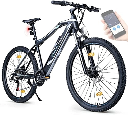 Bici elettriches : BLUEWHEEL E-bike 27.5" & 29" I Marchio tedesco di qualità | Conforme UE E-mountain bike 21 Marce & Motore posteriore per 25 km / h |Bici elettrica sospensione MTB, App, LED light & sella sportiva |BXB75