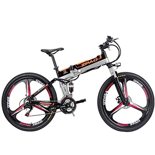 Bici elettriches : BNMZXNN Bicicletta elettrica Pieghevole da 26 Pollici, Mountain Bike, 48V15ah, 350W, Doppia Sospensione e Shimano a 21 velocità (Batteria al Litio Rimovibile), Black Three Knife wheel-26 Inches