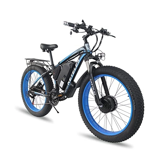 Bici elettriches : BYINGWD Bike di Montagna E-Bike da 26 Pollici, Biciclette Elettriche Ebike, Mountain Bike da 26 Pollici, con Motore Posteriore + Motore Anteriore, Doppio Motore, Batteria al Litio(Color:Blu)