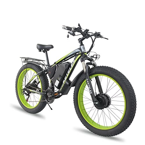 Bici elettriches : BYINGWD Bike di Montagna E-Bike da 26 Pollici, Biciclette Elettriche Ebike, Mountain Bike da 26 Pollici, con Motore Posteriore + Motore Anteriore, Doppio Motore, Batteria al Litio(Color:Verde)