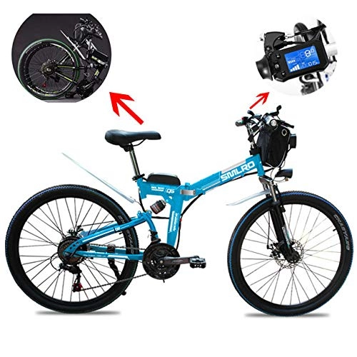 Bici elettriches : canoy Bici elettrica, Sport Mountain Bike 26 Pollici, Smart Folding Portatile E-Bike 21 velocità Trekking Ebike per Adulto Unisex Blue