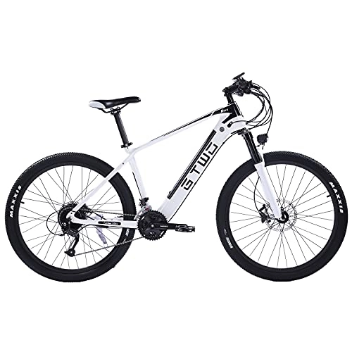 Bici elettriches : CF275 Ebike per adulti 27, 5 pollici 27 velocità Mountain Bike Leggero telaio in fibra di carbonio Forcella anteriore con sospensione pneumatica (Nero bianco)