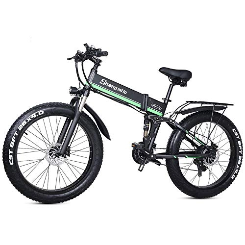 Bici elettriches : CHEER.COM Bici Elettrica da 26 Pollici Motore da 1000 W Bici da Neve Super Livello 7 velocità Bici Elettrica Pieghevole E-Bike 48V12Ah Bicicletta Elettrica 4.0 Fat Tire Ebike per Adulti, Green