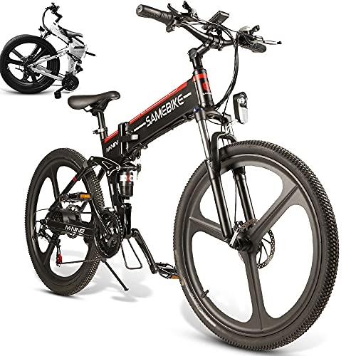 Bici elettriches : CHEIRS Bici elettrica da 350 W, e-Bike da 26 '', Tre modalità di Guida, Batteria agli ioni di Litio da 48 V 10 Ah, e-Bike Fuoristrada a 21 velocità, Bici Pieghevole elettrica, Black