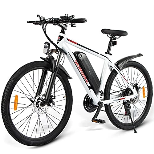 Bici elettriches : CHEIRS Bici elettrica, e-Bike 350W 26'', con Display Strumenti LCD, Batteria agli ioni di Litio 36V 10Ah, e-Bike 21 velocità, White