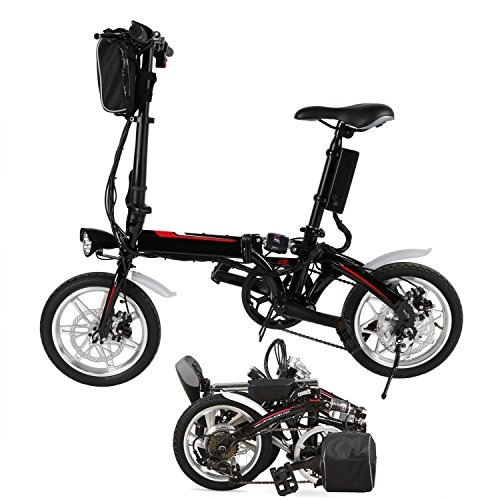 Bici elettriches : Chigant Bicicletta elettrica pieghevole da 14 pollici, Mini E-Bike Mountain Bike Nero City Rad, 36 V / 250 W batteria agli ioni di litio, portata fino a 40 km con fanale LED per ragazzi e adulti (cuscinetto UE)