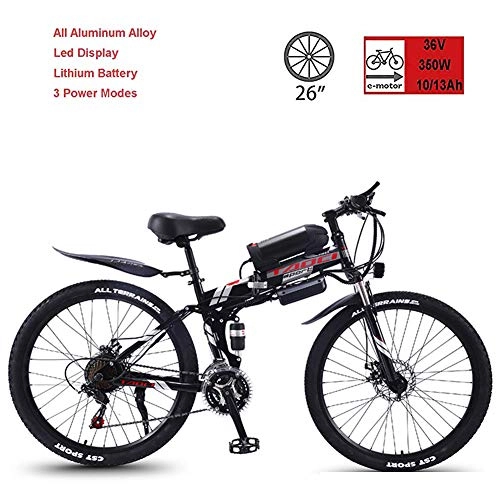 Bici elettriches : CHJ Bicicletta Pieghevole elettrica, Mountain Bike elettrica, Mountain Bike a Lunga Durata da 26 Pollici a 21 velocit 36V350W, Display LEC, 10AH