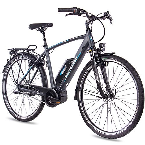 Bici elettriches : CHRISSON Bicicletta elettrica da uomo da 28 pollici – E-Rounder antracite opaco – Bicicletta elettrica da uomo – 7 marce Shimano Nexus – Pedelec con motore centrale Active Line 250 W, 40 Nm