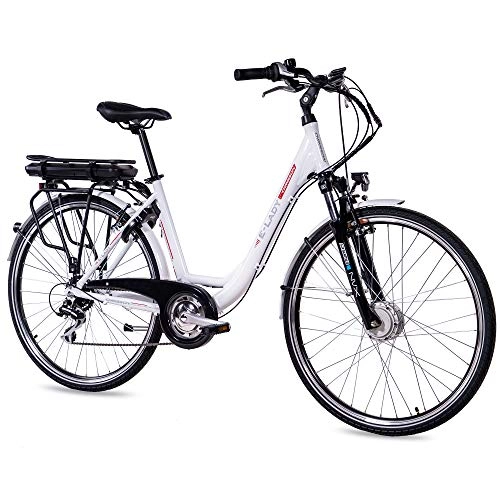 Bici elettriches : CHRISSON Pedelec Bicicletta elettrica da 28 pollici per donna – E-Lady bianco con cambio a 8 marce Acera – Pedelec da donna con motore Ananda anteriore 250 W, 36 V