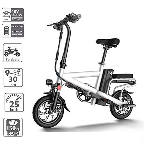 Bici elettriches : CHTOYS Bici elettrica Pieghevole 350 W Mini Bici elettrica Leggera per Bici elettrica velocità Massima Fino a 25 km / h con Portata di 28 miglia, Bianca
