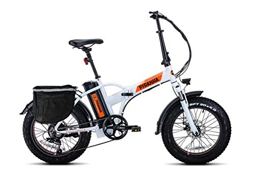 Bici elettriches : Cicli Magnum E-Bike PIRAHNA ESITY FAT20 (Bianco / Arancio)