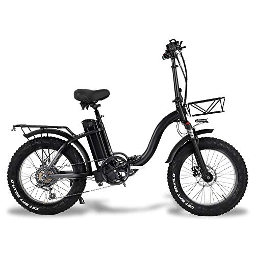 Bici elettriches : CMACEWHEEL Y20 Bici da Neve elettrica Pieghevole, Motore 750W, Batteria da 48V 15Ah / 20Ah, Bici da 20 Pollici per Mountain Bike, Bici a pedalata assistita con cestello (20Ah + 1 Batteria Ricambio)