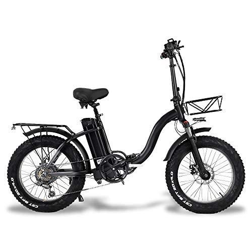 Bici elettriches : CMACEWHEEL Y20 Bici da Neve elettrica Pieghevole, Motore 750W, Batteria da 48V 15Ah, Bici da 20 Pollici per Mountain Bike, Bici a pedalata assistita con cestello (15Ah)