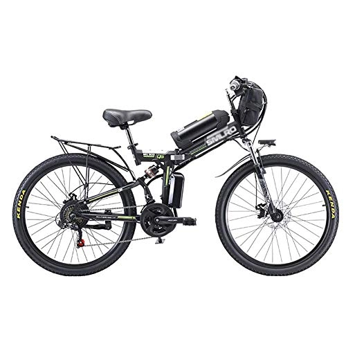 Bici elettriches : DJP Mountain Bike, Mobili Ruota da 26 Pollici Bicicletta Elettrica a 21 Velocità, Mountain Bike con Batteria Al Litio Portatile, Bicicletta Elettrica Pieghevole con Motore Senza Spazzole 350W Nero 35