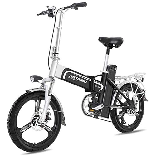 Bici elettriches : DLC Bicicletta Elettrica Leggera Pieghevole Ruote da 16 Pollici Ebike Portatile con Pedale 400W Power Assist Bicicletta Elettrica in Alluminio Velocità Massima Fino a 25 Mph, White-150To330Km, Nero