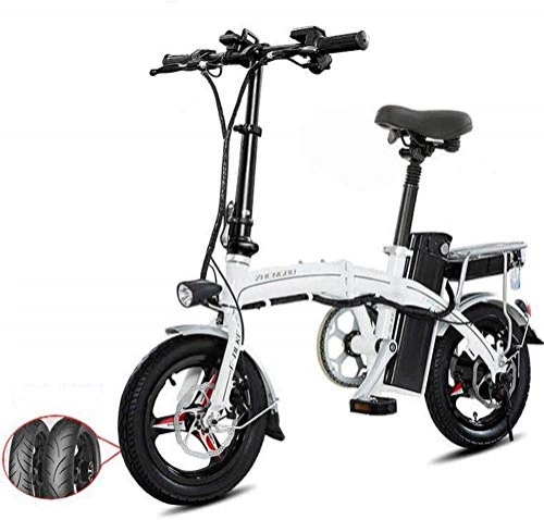 Bici elettriches : DLC E-Bike Pieghevole Leggera e in Alluminio con Pedali Power Assist e Bici Elettrica a Batteria Agli Ioni Di Litio da 48 V con Ruote da 14 Pollici e Motore con Mozzo da 400 W, 50To100Km Bianco