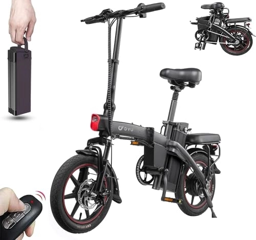 Bici elettriches : DYU Bicicletta Elettrica Pieghevole, 14 pollici Smart Bici Elettrica Pedalata Assistita con LCD Display, Portatile Compatta E-bike con Chiave Wireless, Batteria Rimovibile, Unisex Adulto (Nero)