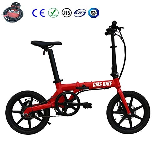 Bici elettriches : E-Bike 16 Pollici Pieghevole Bicicletta elettrica E-Mountain con 36V 7.8Ah Removibile Batteria al Litio Shift a 5 velocità Cruscotto LCD Sistema di Crociera Automatico, Red