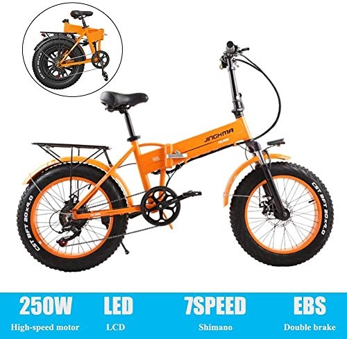 Bici elettriches : E-Bike da Neve da 20 Pollici 48V 250W Bici Elettrica 4.0 Piega per Pneumatici Grossi Bici da Montagna Elettrica Batteria al Litio Emotore da Spiaggia, Orange