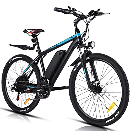 Bici elettriches : E-Bike per Bici Elettrica Mountain Bike 26" Uomo e Donna, Ebike da 250 w con Batteria Al Litio Rimovibile da 36 v 10, 4 Ah, Cambio a 21 velocità, (Blu)