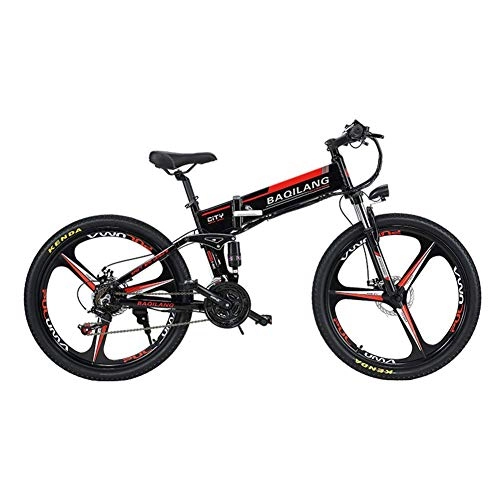 Bici elettriches : Ebike Bici elettrica Pieghevole Assist Mountain Bike 26 'Full Suspension 350W48V10AH 21 Pedali Li-Ion Battery Freni Idraulici, Nero, A