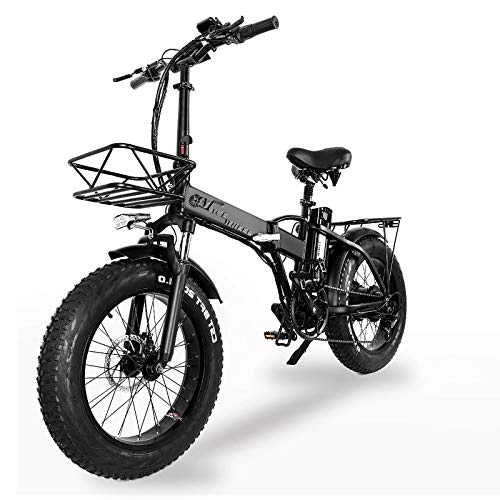 Bici elettriches : Ebike Città Mountain Bike Pieghevole, Bici elettrica con Booster a Cinque Velocità, 750W 15AH, Pneumatici 20", Velocità massima 45 km / h, Con cestino (Senza borsa da bici)