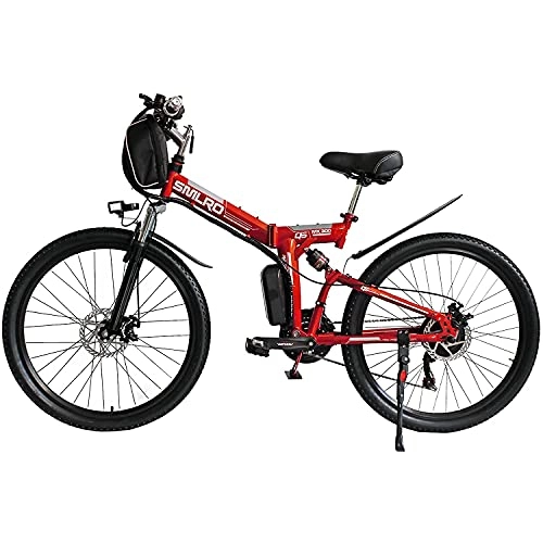 Bici elettriches : Ebikes per Adulti, Bike Elettrica Pieghevole MTB Dirtbike, 26"48v 10ah 350w Ip54 Design Impermeabile, Easy Storage Pieghevole Bycles Elettrico per Uomo(Color:Rosso)