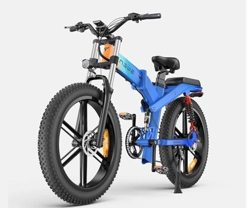 Bici elettriches : ENGWE X24 / X26 Bici Elettrica Pieghevole con 24'' / 26" x4.0 Fat Tire Dual / Singola Batteria 48V 19.2AH / +10AH Lange 100 / 150km, 3 Tripla Sospensione 8 Velocita (Blu, X26 Dual Batteria 19.2Ah+10Ah)