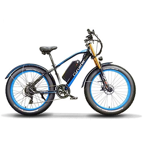 Bici elettriches : Extrbici 26 Pollici Ruota per Tutti i Terreni Grasso Bicicletta elettrica Bici in Alluminio Bici 48V 13AH Batteria al Litio Snow Bike 7 velocità (QIHANG 1000W, Nero Blu)